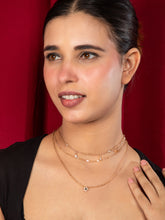 Triple Layered Gold Plated Necklace with White AD Stones