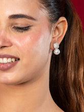 Rhodium Plated White American Diamond and Pearl Earrings