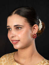 Gold Plated Round Earrings with Pink, Red and White CZ Stones