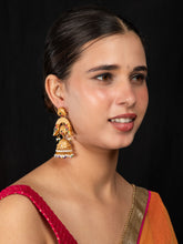 Matte Gold Plated Chaand Bali Jhumka with Peacock Design and Multicolor Stones