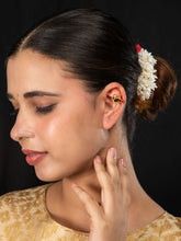 Gold Plated Long Bird Design Earrings with Multicolor Stones