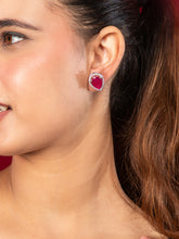 Rhodium Plated Pink Water Drop Earrings with White American Diamonds Earrings