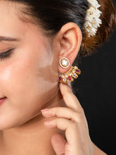 Matte Gold Plated Earrings with Pink, White and CZ Stones