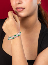 Rhodium Plated White and Green American Diamond floral Bracelet