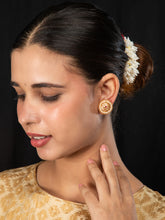 Matte Gold Round Earrings with Red AD Stone, White AD Stones and Faux Pearls