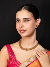 24K Gold-Plated Red Stone and Multilayer Design Antique Necklace Set with Earrings