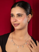 Rhodium Plated Floral Necklace Set with White and Green