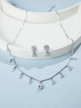 Rhodium Plated White American Diamond Necklace and Water-Drop Earrings Set