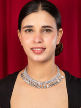 Rhodium Plated Silver Necklace with White Round and Square CZ Stones