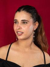 Gold Plated Long Dangler Earrings with White and Black Stones