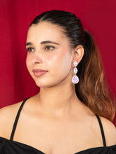 Gold Plated Long Dangler Earrings with White Enamel and Purple Stones