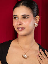 Gold Plated Necklace and Earrings Set with Half Sun Pendant and White Stone