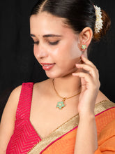 24K Gold Plated American Diamond Floral Necklace and Earrings Set with Green and White Stones