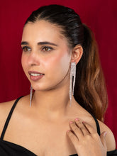 Rhodium Plated White American Diamond Waterfall Multilayer Earrings