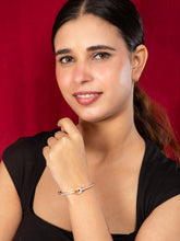 Rhodium Plated Silver American Diamond Bracelet with Yellow Stone