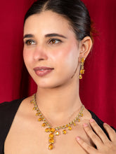 Rhodium Plated Yellow American Diamond Necklace and Earrings Set