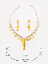 Rhodium Plated Yellow American Diamond Necklace and Earrings Set