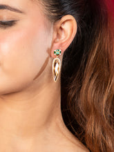 Long Dangler Earrings with Brown Stone, Green Stones and White Beads