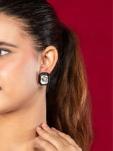 Black Stud Earrings with Large White American Diamond Stone