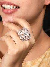 Rhodium Silver American Diamond Studded Adjustable Finger Ring