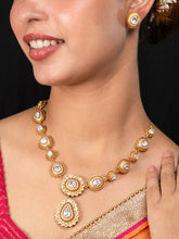 Gold Plated Necklace and Earrings Set with White Kundan and AD Stones