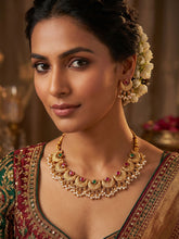 22K Gold Plated Ruby Emerald Crescent Necklace and Earrings Set