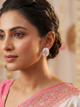 24K Gold Plated Octagon Pink Stone Stud Meenakari Earrings