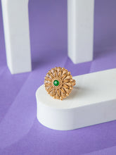 24K Gold Plated Antique Green Stone Round Ring