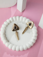 18K Gold Plated Black Water Drop Dangler Earrings with White CZ Stones