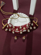 Multilayer Red Stone and White Kundan Necklace with Kundan Stud Earrings