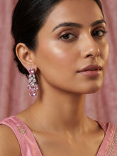 Rhodium Plated White and Pink American Diamond Dangler Earrings