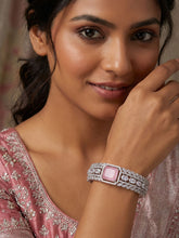 Rhodium Plated White and Pink American Diamond Bracelet