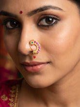 24K Gold Plated Nath with Pink and Green Stones