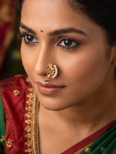 24K Gold Plated Pink and Green Peacock Nath and Faux Pearls