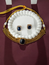 24K Gold Plated Multilayer Choker Necklace with Black and White CZ Pendant and Stud Earrings