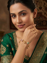 Matte Gold Plated Floral Kada Bangle with Multicolor Stones and Ghungroos