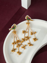 Gold Plated Long Peacock Earrings with Ghunghroos