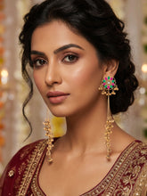 Matte Gold Plated Long Kashmiri Floral Earrings