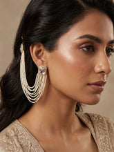 White Faux Pearl Multi Layered Chain Earrings with Kundan, CZ Stones and Ear Chain