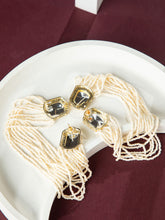 White Faux Pearl Multi Layered Chain Earrings with Kundan, CZ Stones and Ear Chain