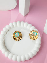 Gold Plated Round Earrings with Blue Beads