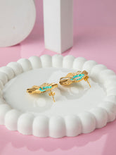 Gold Plated Round Earrings with Blue Beads