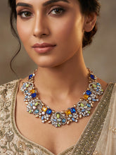 Gold Plated Floral Pattern Necklace with Multicolored Stones