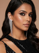 Long White CZ Studded Rhinestone Earrings