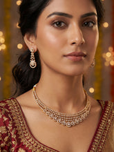 24K Gold Plated White American Diamond Necklace with Earrings