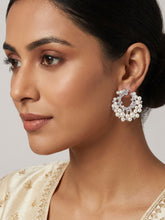 Silver Plated Round Earrings with White CZ Stones and Faux Pearl