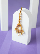 Gold Plated White Green and Red CZ Stones Maang Tika