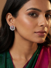 Rhodium Plated Red and Green American Diamond Earrings