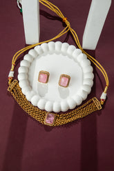 Matte Gold Plated Choker Necklace with Earrings
