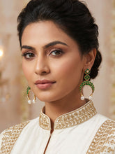 Matte Gold Plated Green Chand Bali Earrings